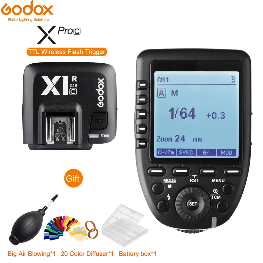 

GODOX XPro-S/C/N TTL 2.4G Wireless High Speed Sync X system Trigger + Godox X1R-S/C/N Receiver For Canon Nikon Sony Cameras