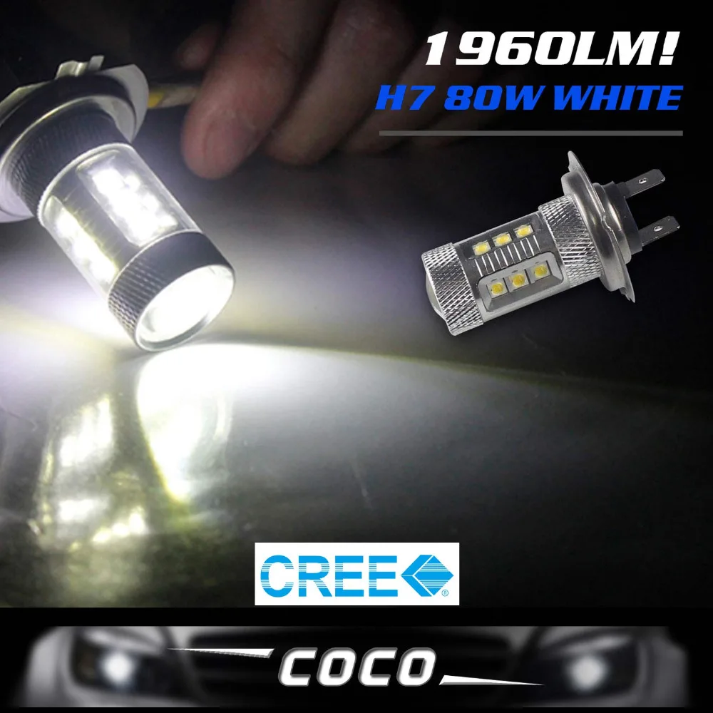 

1PC 80W H7  LED 16SMD WHITE 6000K BULBS High Power HEADLIGHT LIGHT LAMP Fog Lighting Signal Lamp Brake Light Projector Lens