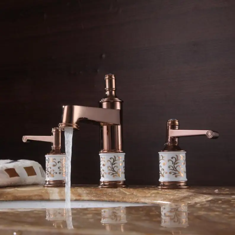 Acheter Rose or clour 8 polegada généralisée salle de bains lavabo évier robinet mitigeur navire gratuit