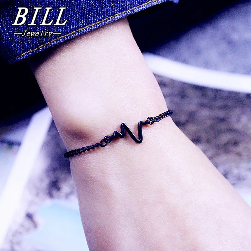 

SL245 3 Colors Heart Beat Heartbeat Rhythm Chain Bracelet with Dangling Jewelry ECG Bracelets Pulseira Feminina HOT Selling 2018