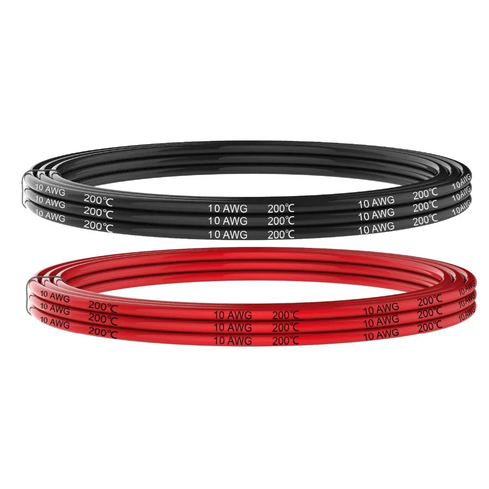 Электрический провод 10AWG 5.26mm2 провода 6 метров [3 м черный и 3 м красный] мягкий и гибкий луженый медный провод высокой температуры