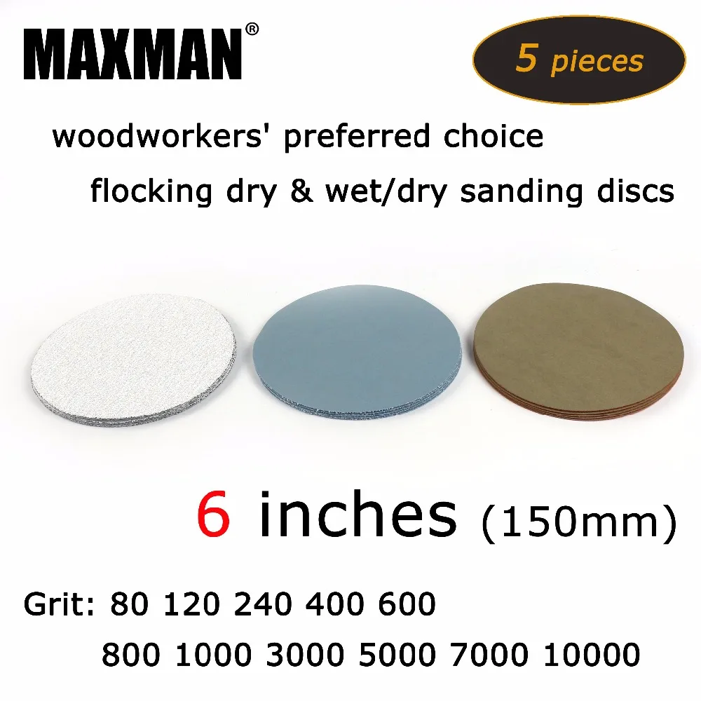 

5pcs/lot 6 inches Hook and Loop Dry & Wet/Dry Flocking Sanding Discs for Polishing Sanding Pad Rotary Tools Accessories