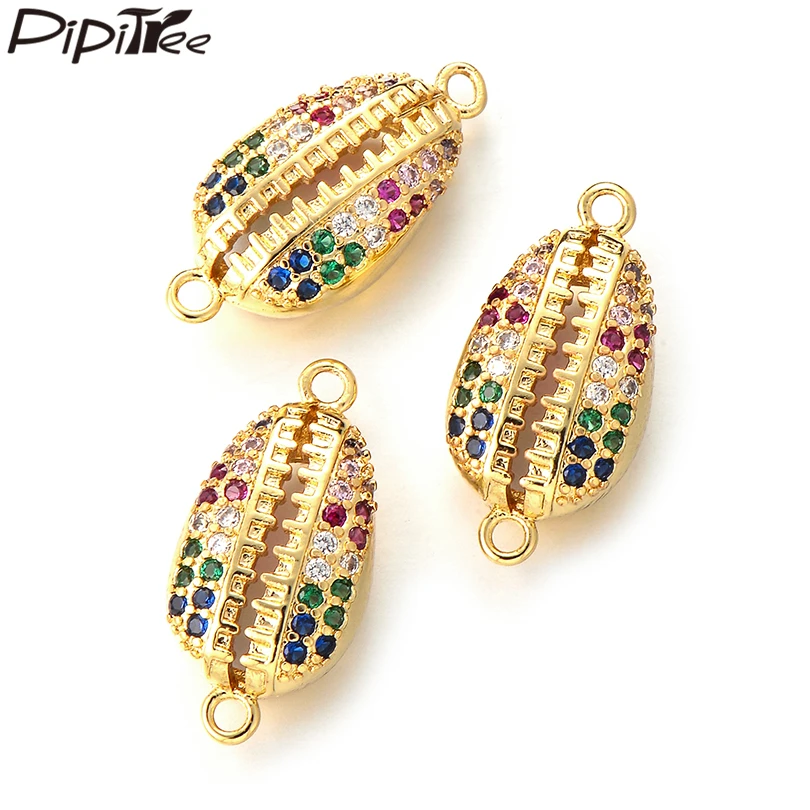 

Pipitree 3pcs/lot Multicolor AAA Cubic Zirconia Shell Charm Bracelet Connectors Copper Gold Color DIY Jewelry Charms Accessories