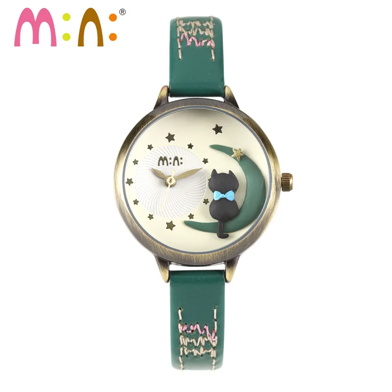 M:N: marca de moda para mujer, reloj de gato 3D para mujer, pulsera de cuero informal a prueba de agua, reloj de pulsera de para niña, reloj femenino|feminino|feminino relogiofeminino 3d -