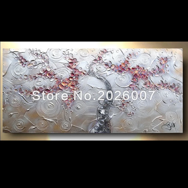 

Hand Painted Abstract Landscape Thick Palette KnifeReflective Metallic Tree Flower Oil Painting On Canvas Modern Home Decoration