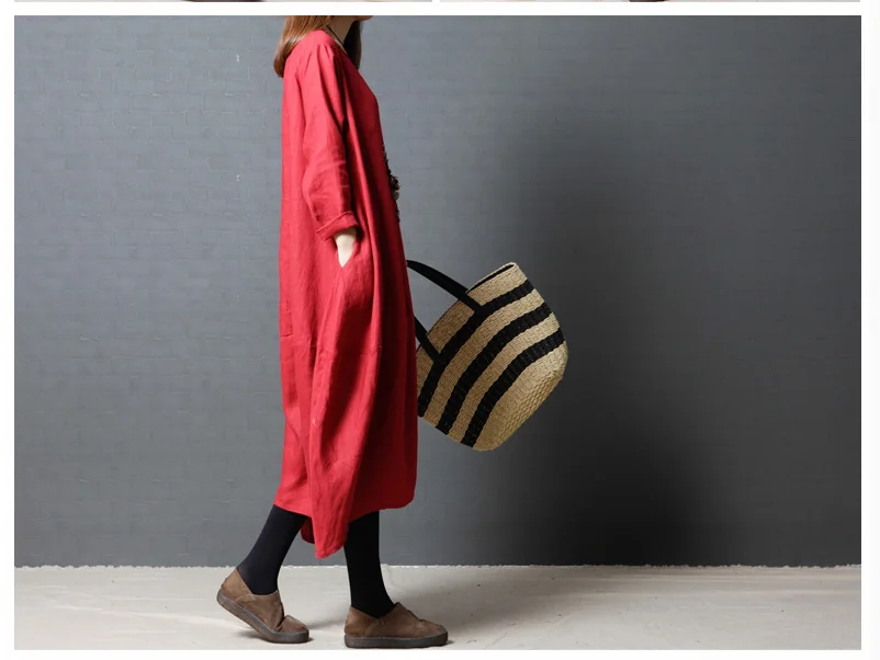 5007 Cotton Linen Dress Fabric Women Autumn Dress 2018 Plus Size Long Sleeve Oversize Casual Black Maternity Linen Dress Maxi Vintage 3