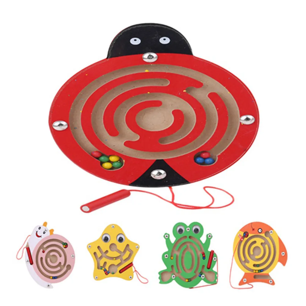 

15*15*1.5 cm Children Early Educational Wooden Maze Toy Magnetism Maze Board Transport Pen Labyrinth Ball Game Toy