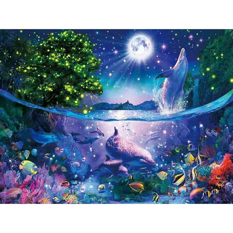 HUACAN-Full-Square-Round-Drill-Mosaic-5D-DIY-Cross-Stitch-Diamond-Embroidery-Dolphin-Diamond-Painting-Animals
