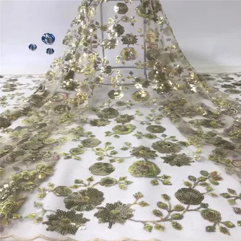 

African Lace Fabric French Sequins Net Lace High Quality African Gold Line Lace Fabric for 2019 French Sequin Fabric