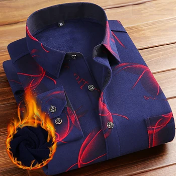 

Winter Thicken Velvet Print Shirt Men 2018 Brand New Slim Fit Long Sleeve Shirt Chemise Homme Casual Button Down Dress Shirts