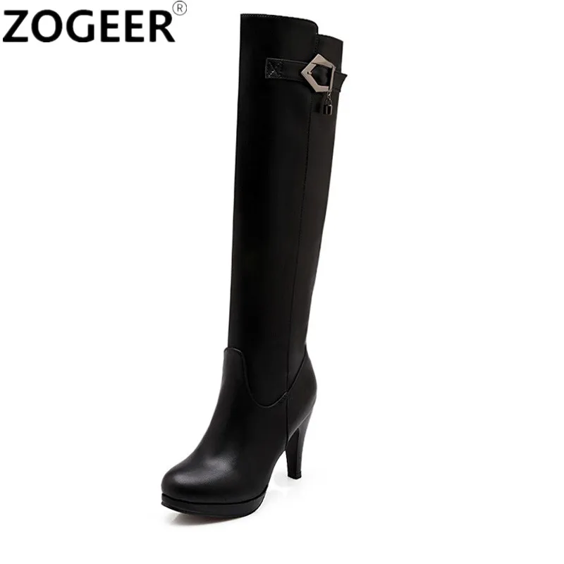 

Plus Size 48 Hot 2019 Autumn Winter Knee High Boots Women High Heels Long Boots Soft PU Leather Buckle Fashion Shoes Woman