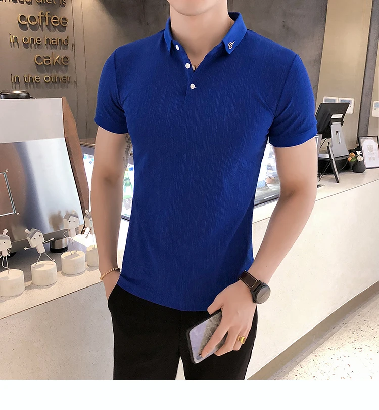 Королевский синий Homme Slim Fit Мужская мода Высокое качество Мужские рубашки Social Heren Стильные черные рубашки классическая мужская одежда