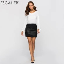 ESCALIER мини-юбки женские черные из искусственной замши с вытачками, с высокой посадкой юбка из искусственной кожи Боковая юбка на молнии на 4 сезона