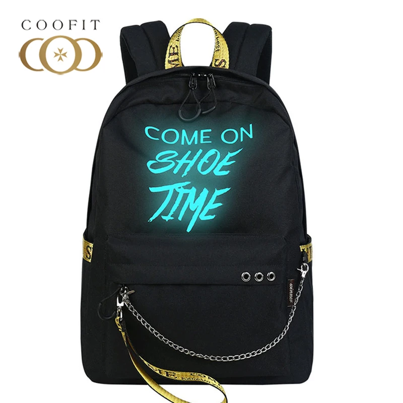 

Coofit New Luminous Fashion Backpack Mochila Womens Glow Letters Printing School Backpack Bag For Girls Teens With Chain Bagpack