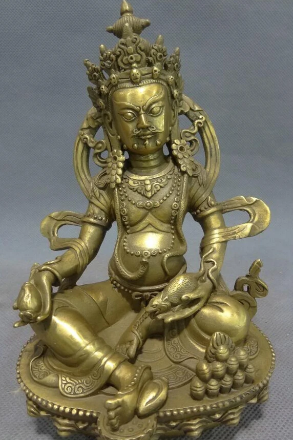 

S3202 Chinese Brass Buddhist Joss Wealth Yellow Jambhala Mammon Buddha Statue Set D0317
