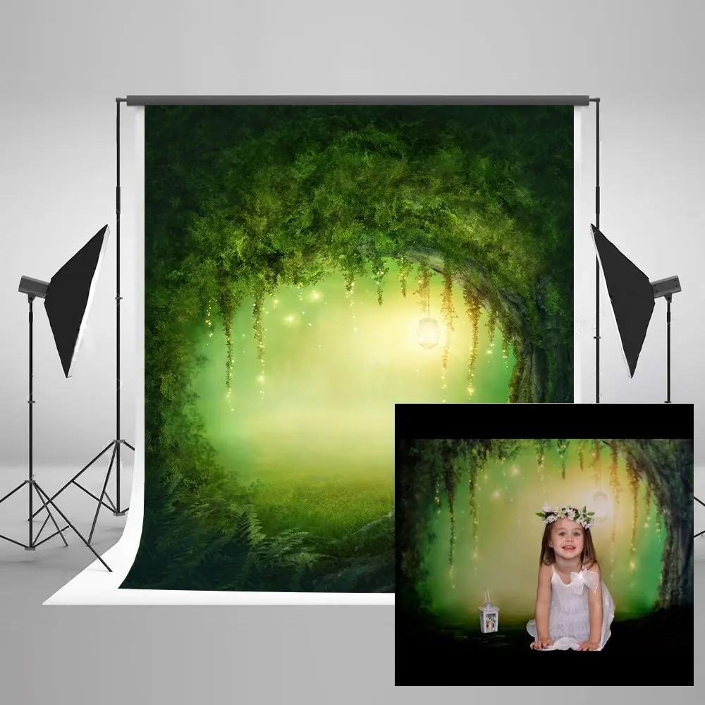 

Kate Cartoon Green Dream Forest Photography Studio Backgrounds Tree Hole Scenic Photo Backdrops Children Photography Backdrop