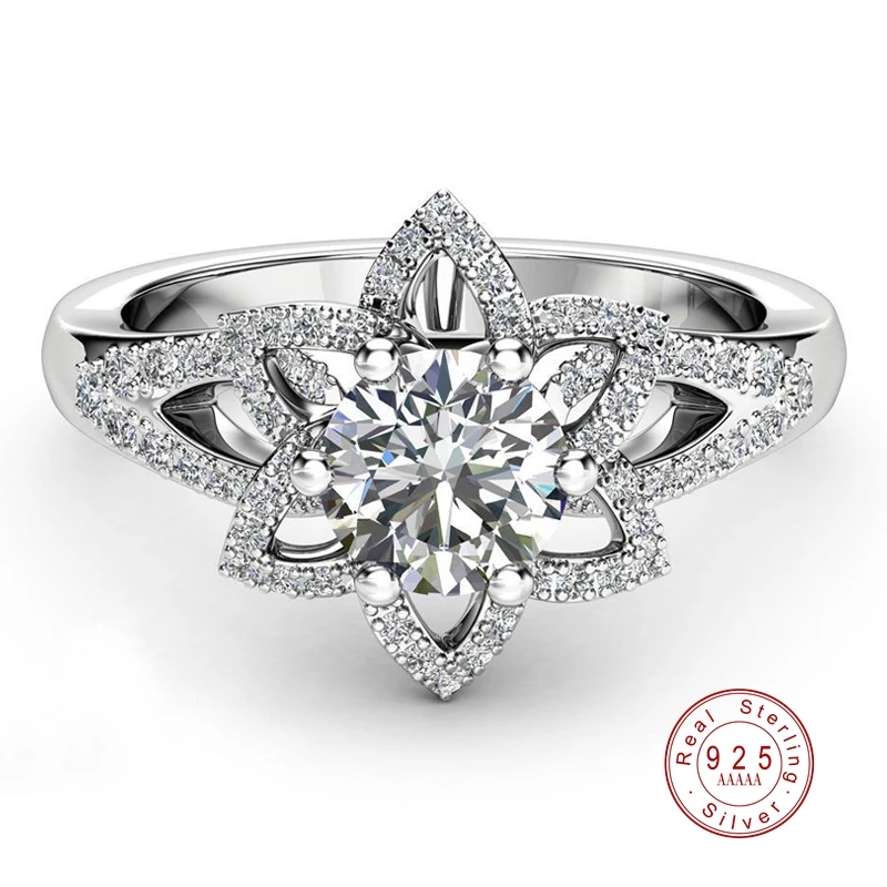 Романтические кольца в форме цветка, огненный опал, для женщин, обручальное кольцо, очаровательное, 925 пробы, серебряное, заполненное, голубое, AAA, циркониевое кольцо