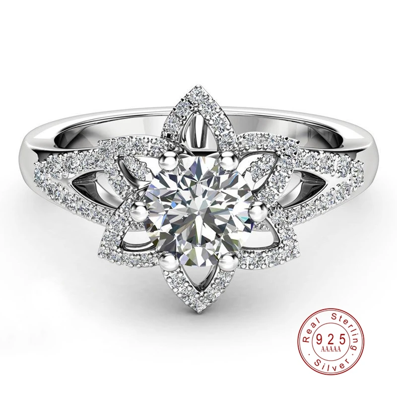 

2019 Romatic Flower Shape Fire Opal Rings For Women Wedding Band Charming 925 Sterling Sliver Color Filled Blue AAA Zircon Ring