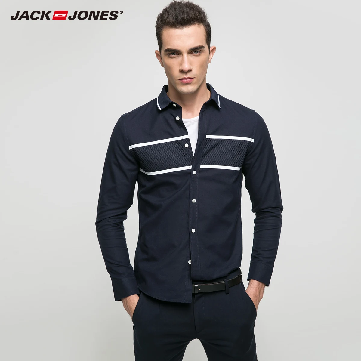 Jack Jones Новинка мужская футболка хлопок ткань тянучка прямой фасон модная майка мужская 217105505 - Цвет: CHINA INK