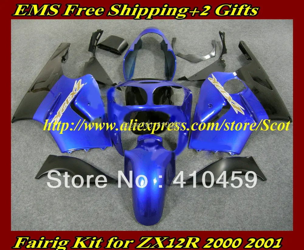 Синий Черный обтекателя комплект для KAWASAKI Ninja ZX12R 00 01 ZX 12R 2000 2001 ZX-12R 00-01 мотоциклов Обтекатели тело работа