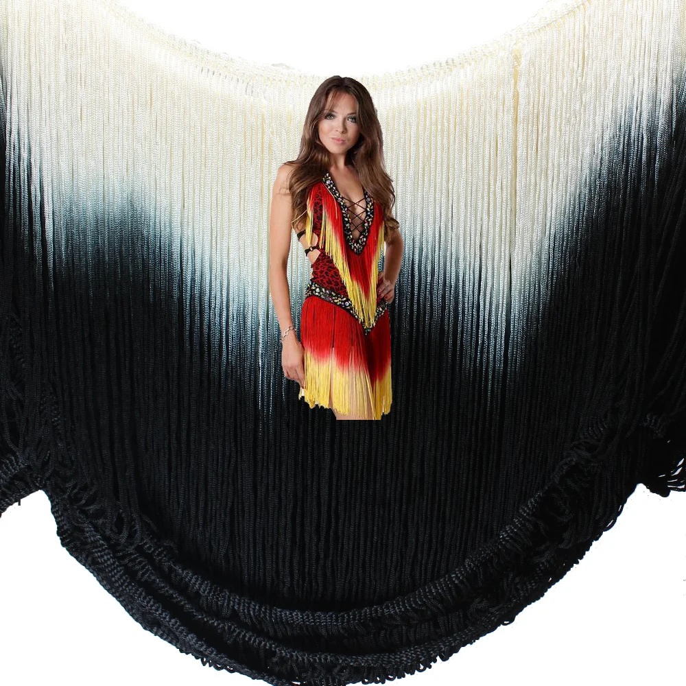 Buy Rayon fringe Tassel lace Dip Dye ombre white black