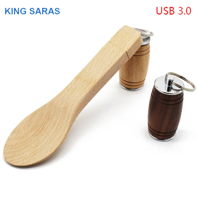 

KING SARAS new style usb3.0 Maple Barrel spoon pendrive 4GB 8GB 16GB 32GB maple usb 3.0 wooden LOGO engrave usb flash drive
