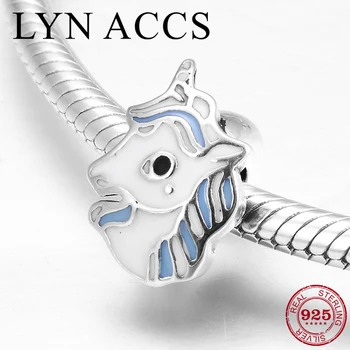 

Real 925 Sterling Silver Blue Unicorn Stopper Spacer Beads for Jewelry Making fit Original Pandora Charms Bracelet Women kids