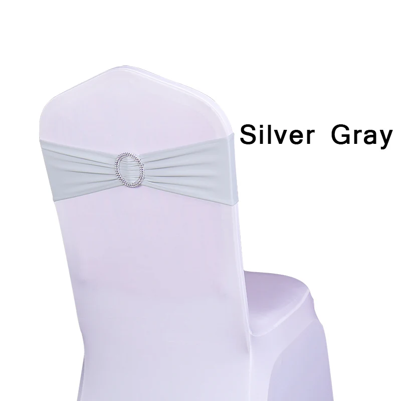 С фабрики 10 шт. съемный стул лук стрейч лайкра стул ремешок с пряжкой для свадебного банкета, вечеринки декоративный стул пояса - Цвет: Silver Grey