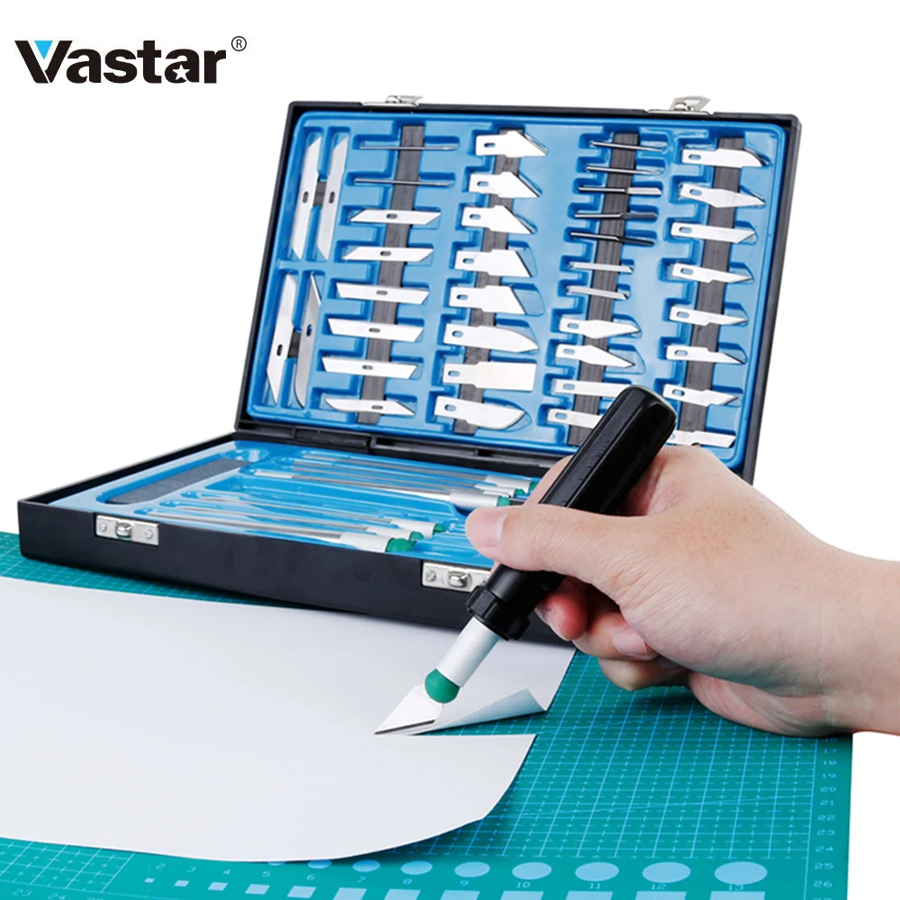 Vastar 56pcs Utility Knife Set Portable Knife Tools for Cutting Cardboard Paper Thin Cloth