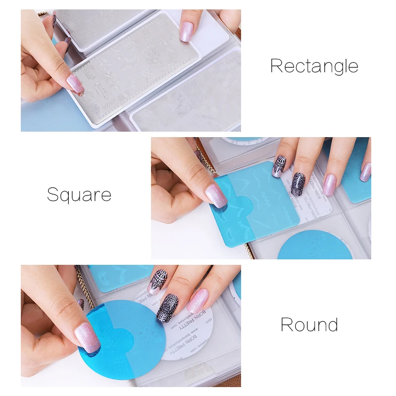 Skup BORN PRETTY 72 sloty Holo Snakeskin płytka do stemplowania etui na uchwyt okrągły kwadrat prostokątna tabliczka dekoracyjna do paznokci Organizer