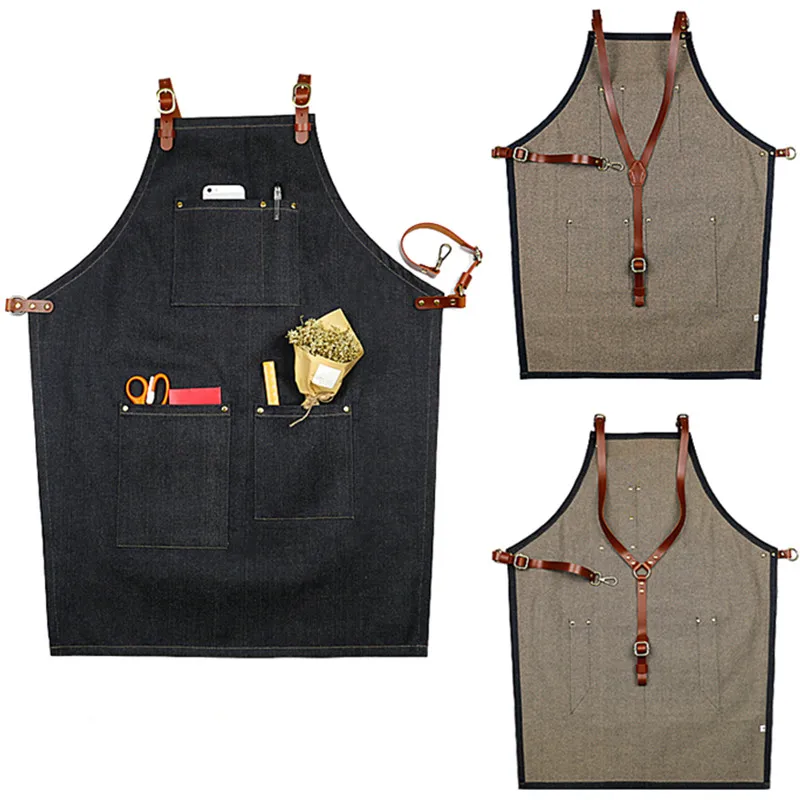 Denim Apron Leather Strap K54B-3