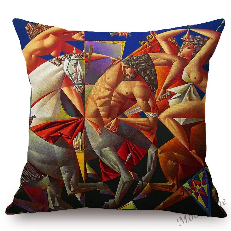 Современная Художественная Cubism Геометрическая картина маслом Мода Леди Девушка галерея Декоративная Подушка Чехол лобби отеля Салон льняная наволочка