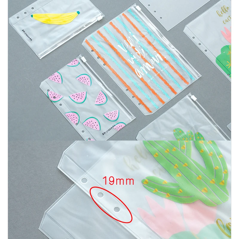 Korean Stationery Transparent PVC Spiral Notebook Storage Bag Dividers A5A6 Planner Diary File Zipper bag For Filofax Dokibook