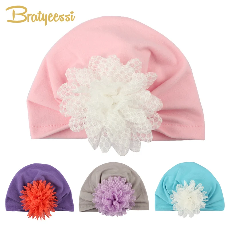 

New Flower Baby Girl Hat Newborn Photography Props Turban Baby Hat for Girls Cotton Infant Beanie Cap Kids Accessories 1PC