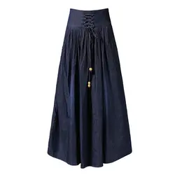 Женская кружевная длинная джинсовая юбка макси, женская повседневная юбка с высокой талией, джинсовая юбка для девочек, летняя