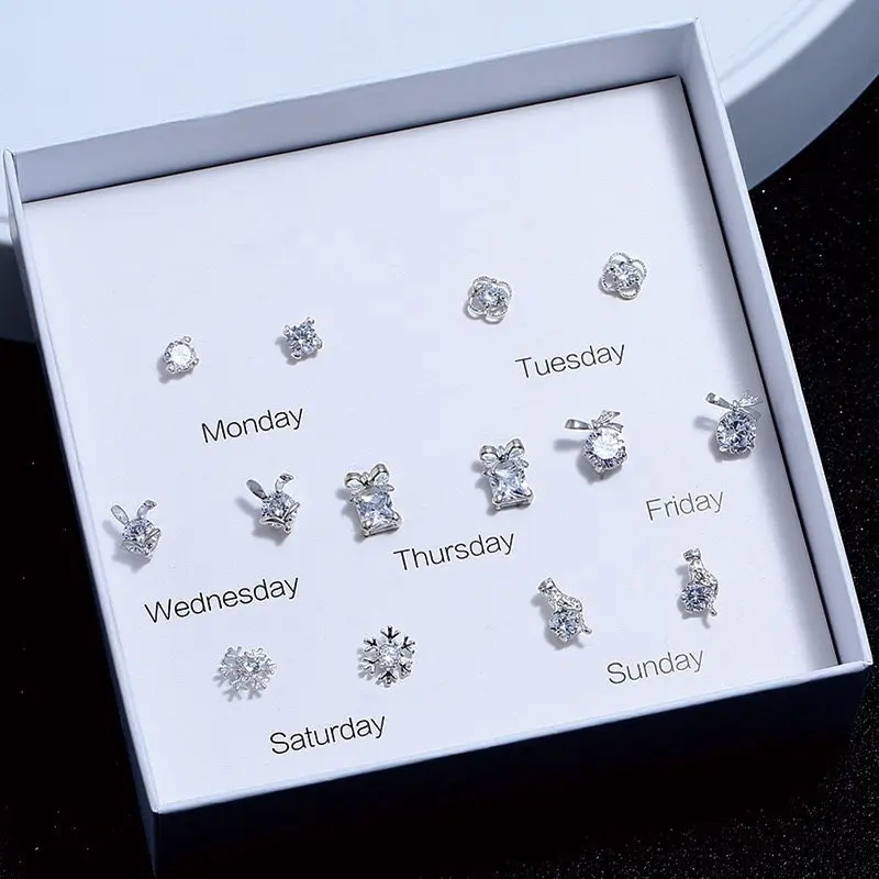 

1 Set Creative One Week Snowflake Rabbit Stud Earrings Jewelry Female Party Earrings Birthday Gift For Women Girls Friend
