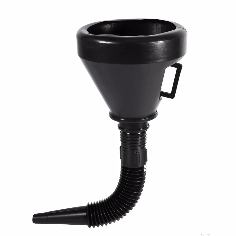 Black 2 in 1 Plastic Funnel Can Spout For Oil Water Fuel Petrol Diesel