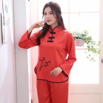 

Hat Sale Red Ladies Faux Silk Pajamas Set Chinese Traditional Button Pyjamas Suit 2PC Shirt&Pant Spring New Sleepwear M-XXL