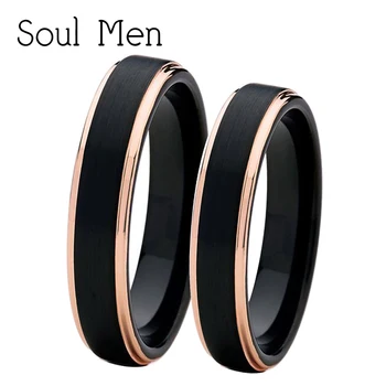 

Soul Men 1 Pair 4mm Men's & Women's Black with Rose Gold Color Tungsten Couple Rings Set Wedding Band Comfort Fit