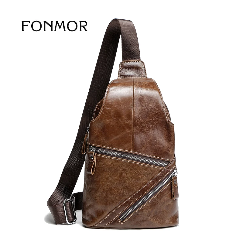 2017 Vintage Oil Wax Genuine Leather Men Shoulder Bags cross body Chest Bag High Quality
