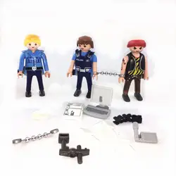 Новый набор игрушек Playmobil 7 см полицейский вор пистолет фигурка модель Playmobil оригинальные куклы Комбинация DIY игрушки для детей