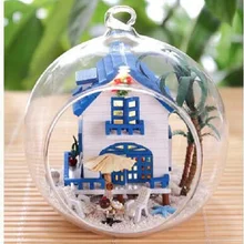 Эгейское море Стекло мяч для самостоятельного изготовления кукольный домик мини собрать Миниатюра ручной работы деревянная мебель пейзаж светодиодный свет MG008