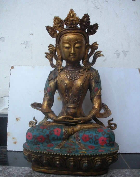 Tibet Fane Classical bronze cloisonne GuanYin Kwan yin Amitayus buddha