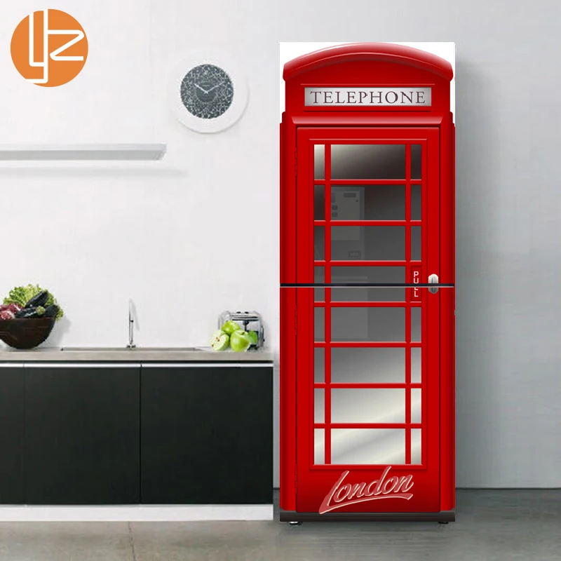 

London Pattern Design Self-adhesive Vinyl Fridge Door Sticker Large Mural Cover For Refrigerator Kitchen Furniture Decoration