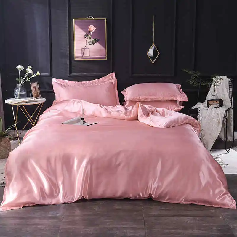 Slowdream Luxury Purple Stain Silk Bedding Set Silky Queen King Bed Set Bedclothe Duvet Cover Queen King Sheet Pillowcase - Цвет: 012