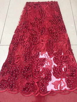 

Latest Red African Laces Fabrics Embroidered High Quality French Lace Fabric Cheap Nigerian Net Tulle Lace Fabric