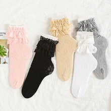 Новые японские носки до щиколотки женские тонкие тонкое кружево выдалбливают Необычные носок в стиле ретро рюшами Оборками школьные короткие носки дышащие весна осень