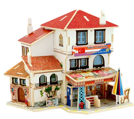 24 стиля Diy деревянный дом для кукол миниатюрная домашняя модель головоломка игрушка кукольный дом мебель аксессуары игрушка подарок для детей - Цвет: Turkish store