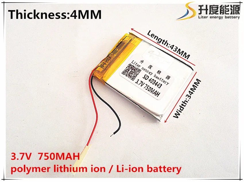 2pcs [SD] 3.7V,750mAH,[403443] Polymer lithium ion / Li