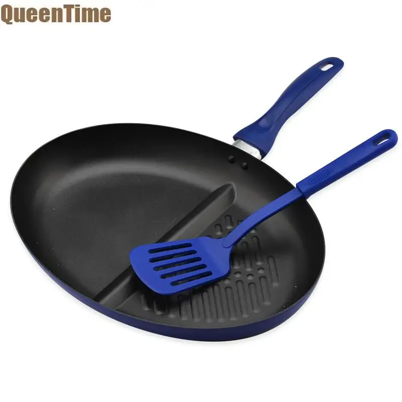 

QueenTime Aluminium Frying Pan With Slotted Nylon Spatula Non Stick Omelette Skillet Pans Cookware Set Kitchen Cooking Tool